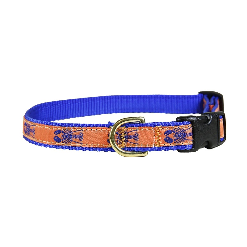 5/8 Ribbon Dog Collar  Lobster,  Blue on Mango XX-Small