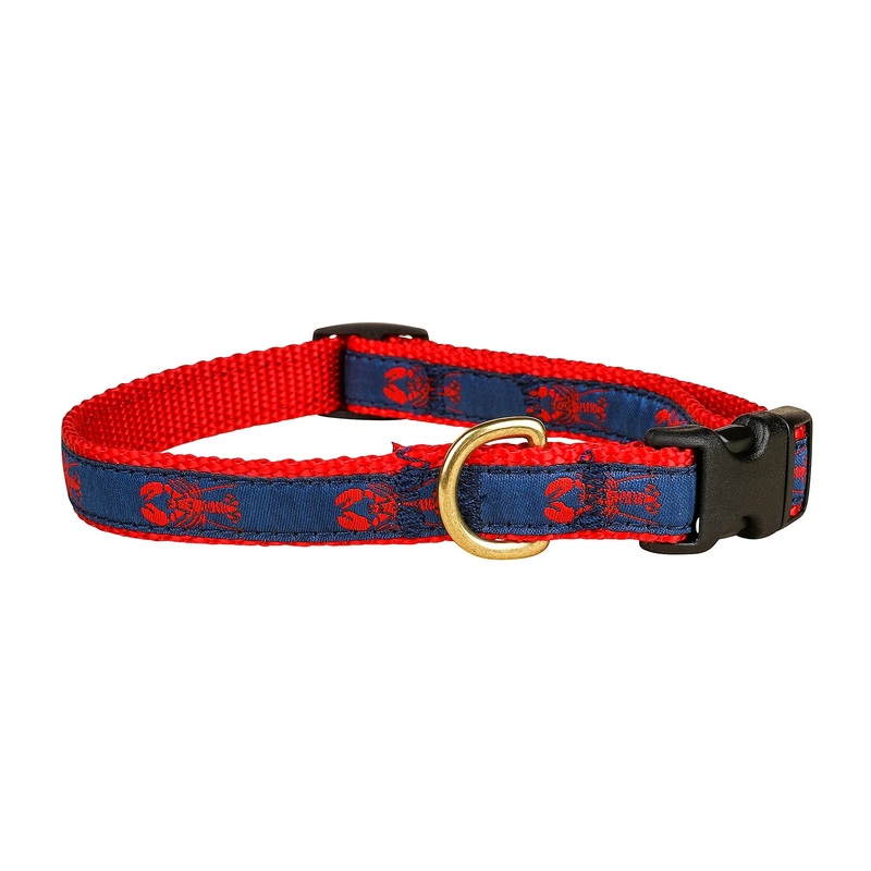5/8 Ribbon Dog Collar  Lobster,  Red on Navy Blue XX-Small