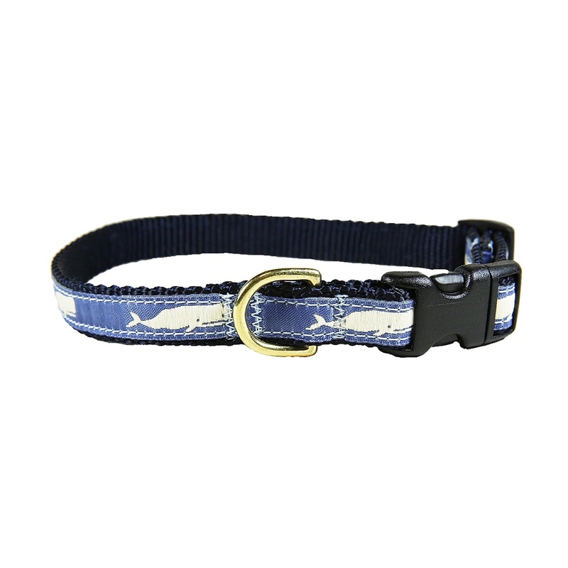 5/8 Ribbon Dog Collar  Moby Whale,  Blue XX-Small