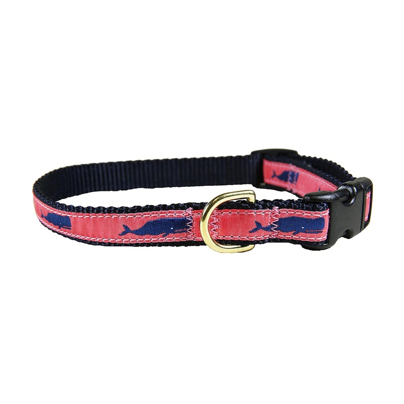 5/8 Ribbon Dog Collar  Moby Whale,  Pink XX-Small