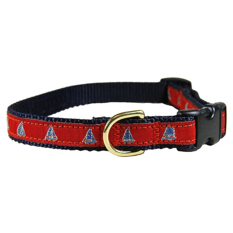 5/8 Ribbon Dog Collar  One Design,  Blue on Red XX-Small