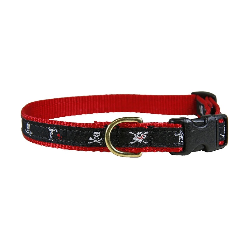 5/8 Ribbon Dog Collar  Pirate,  Black XX-Small
