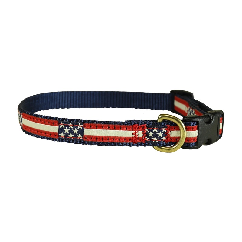 5/8 Ribbon Dog Collar  Retro US Flag XX-Small