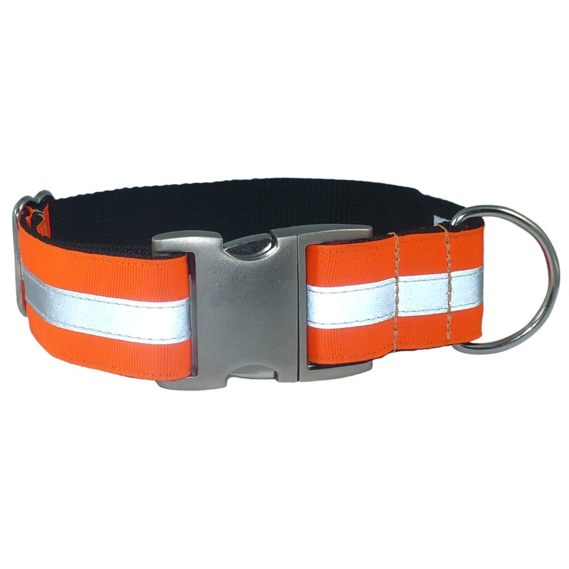 Blaze Orange Reflective Dog Collar 1″ Wide Large