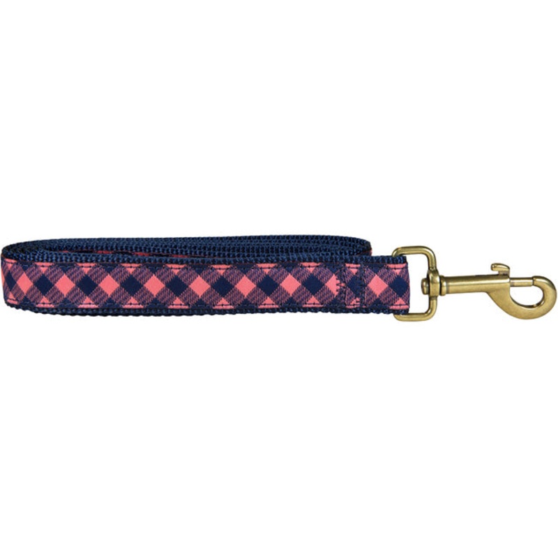 1 x 6ft Ribbon Dog Leash  Buffalo Plaid, Pink & Navy Blue