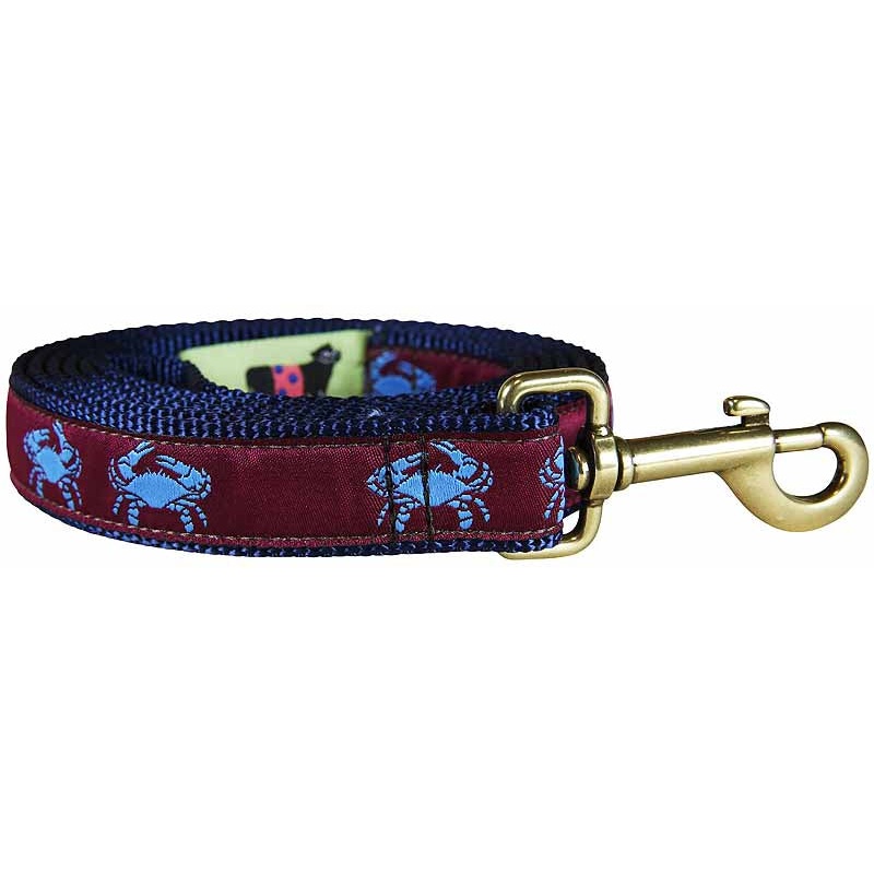 1 x 6ft Ribbon Dog Leash  Crab, Blue on Burgundy