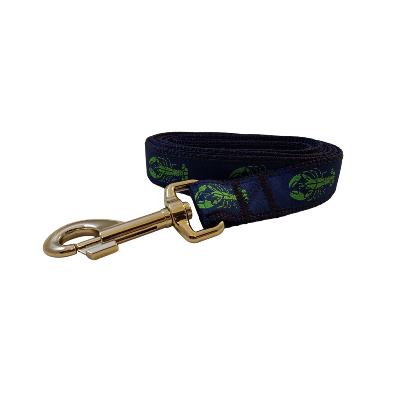 1 x 5ft  Ribbon Dog Leash  Lobster, Green on Navy Blue