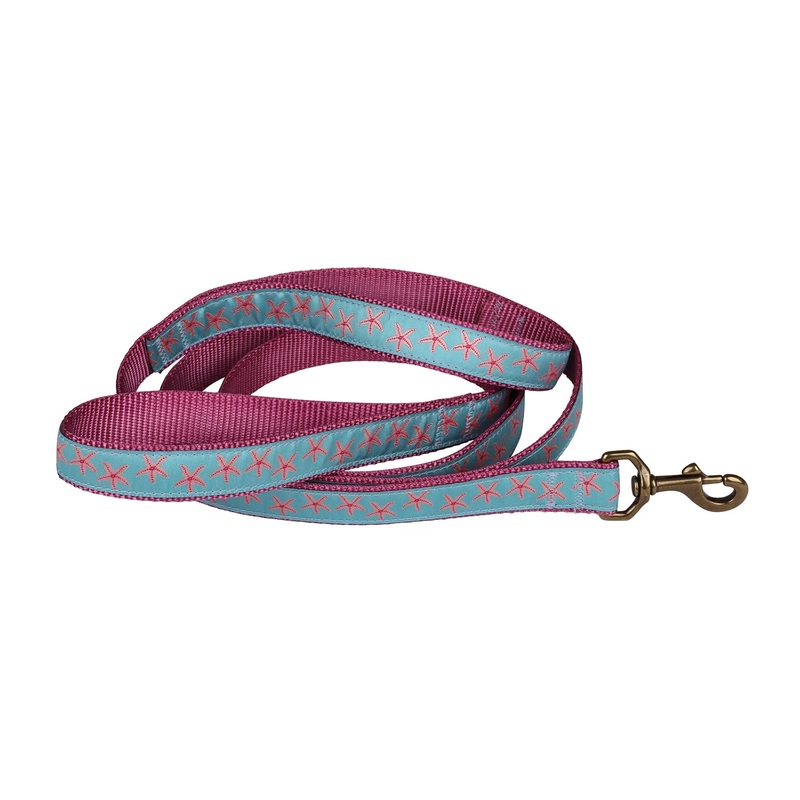 1 x 6ft Traffic Dog Leash  Pink Starfish on Aqua