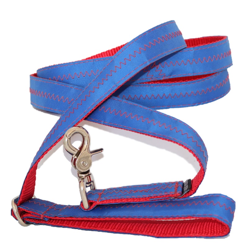 1 x 6ft Sailcloth Dog Leash  Blue with Red Stitching