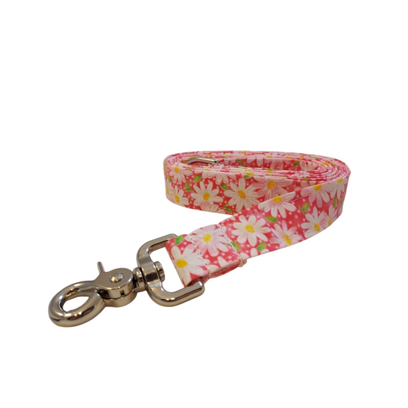 3/4 x 5ft Ribbon Dog Leash  Daisies, Pink