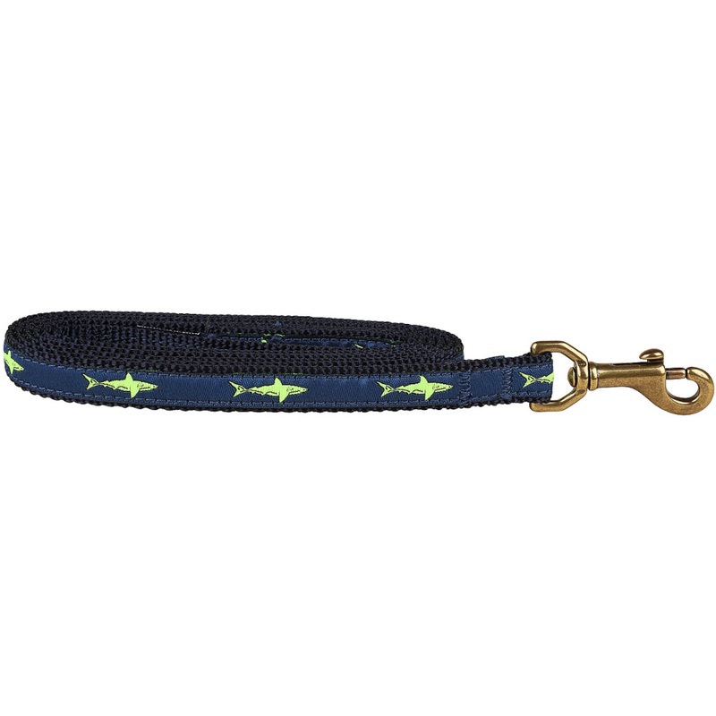 5/8 x 6ft Ribbon Dog Leash  Lime Shark on Navy Blue