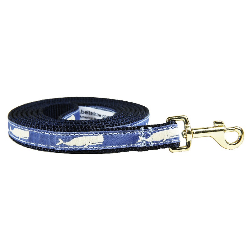 5/8 x 6ft Ribbon Dog Leash  Moby Whale, Blue