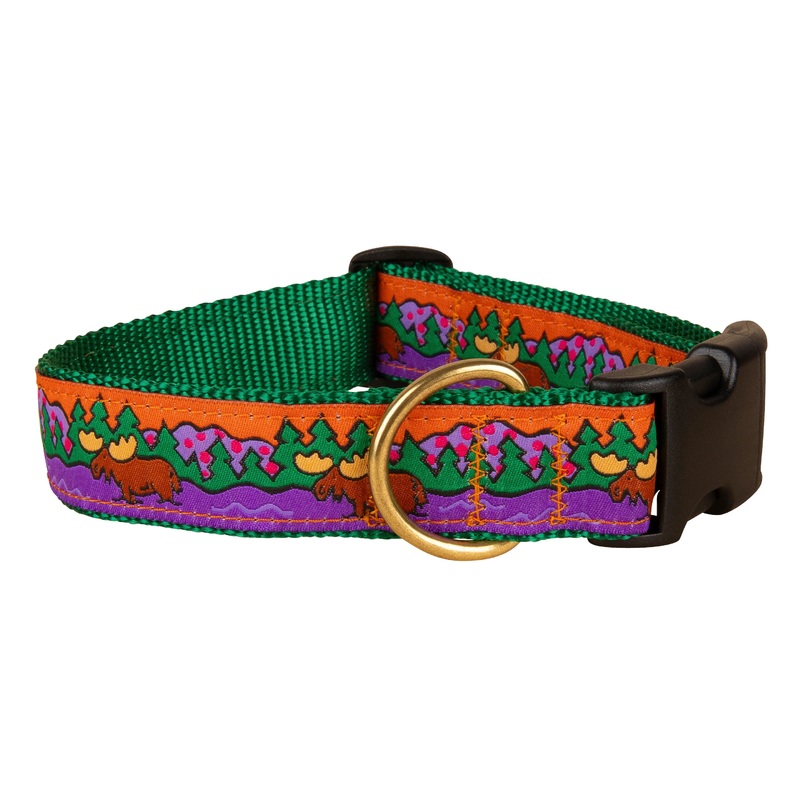 1.25 Ribbon Dog Collar  Moose on Green Medium