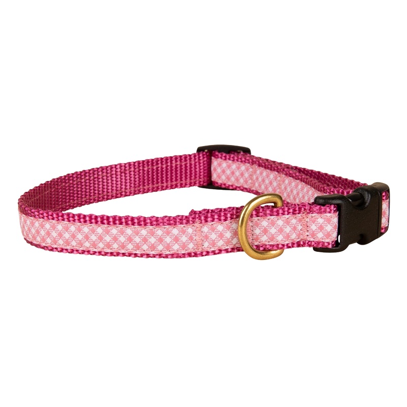 5/8″ Ribbon Dog Collar – Pink Gingham Small