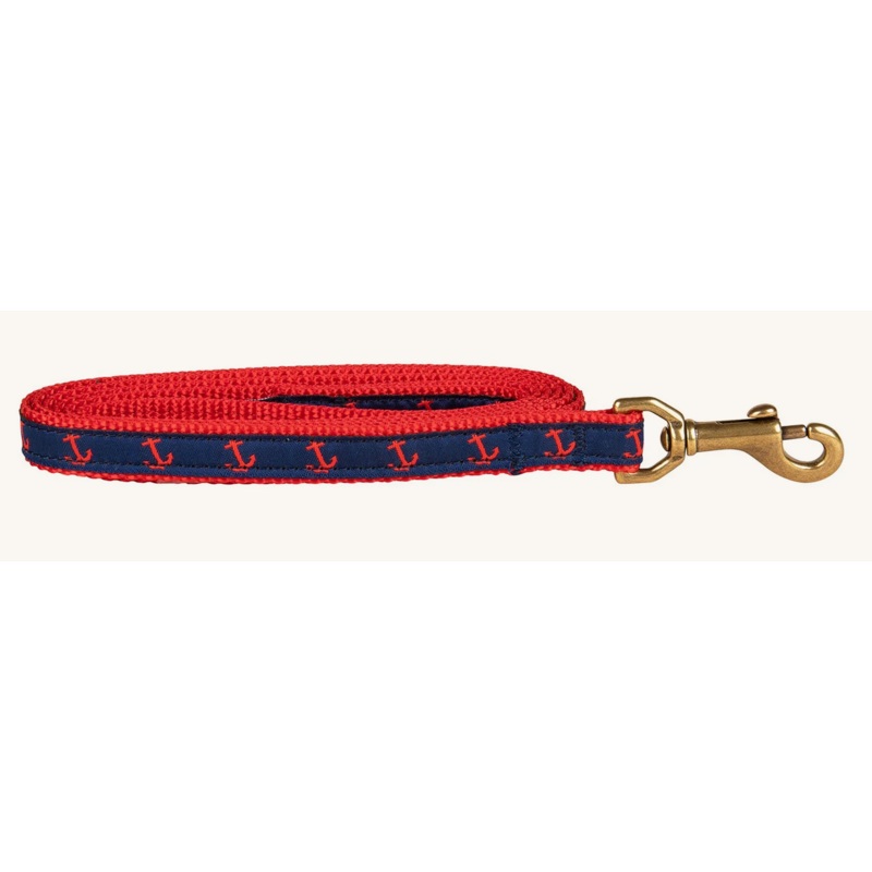 5/8 x 6ft Ribbon Dog Leash  Anchor, Red on Blue