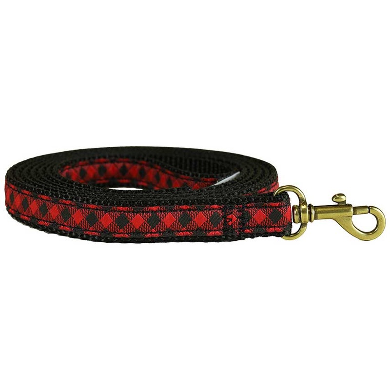 5/8 x 6ft Ribbon Dog Leash  Buffalo Plaid, Red