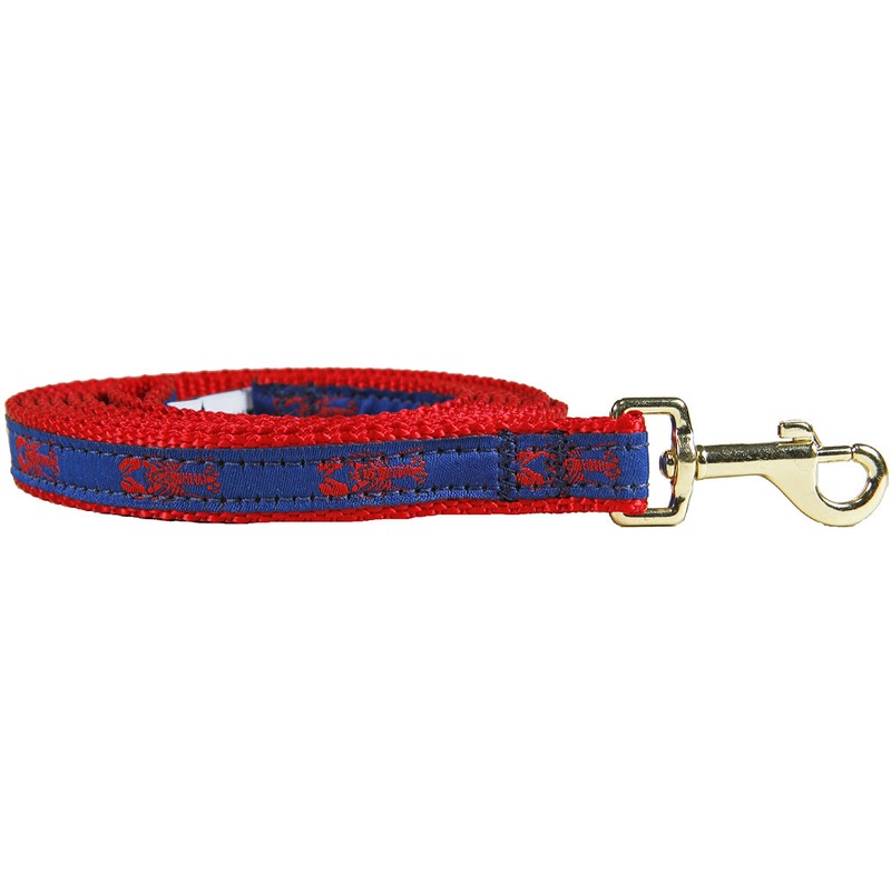 5/8 x 6ft Ribbon Dog Leash  Lobster, Red on Navy Blue