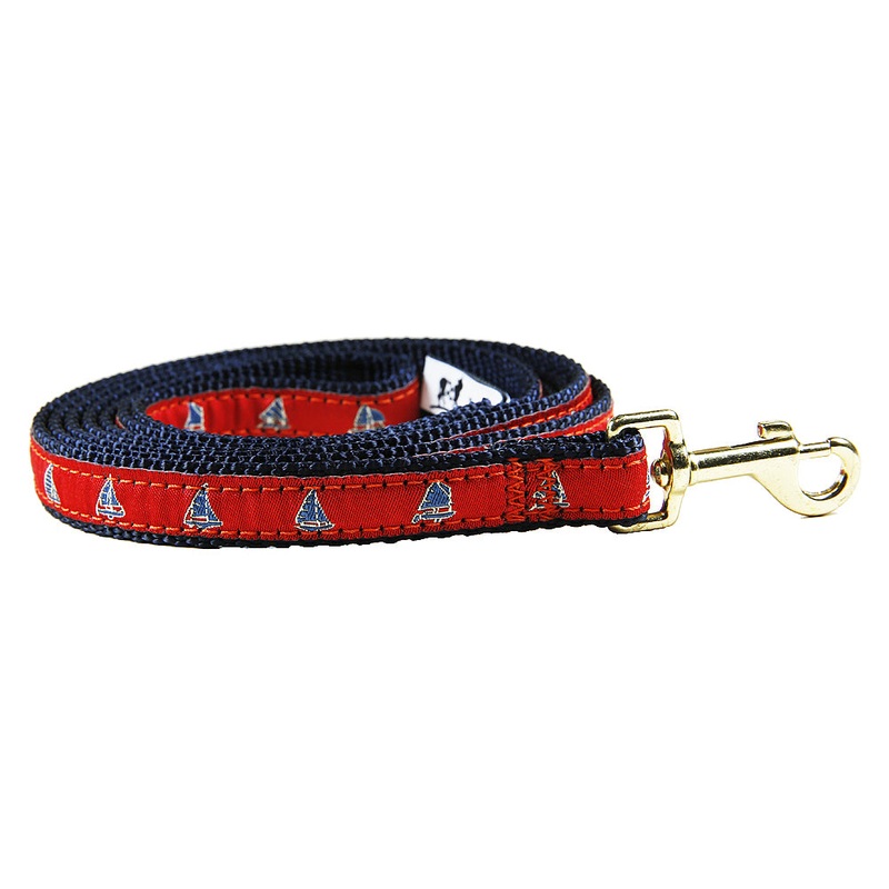 5/8 x 6ft Ribbon Dog Leash  One Design, Blue on Red