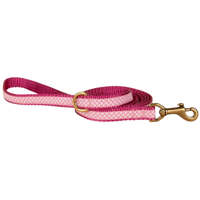 5/8 x 6ft Ribbon Dog Leash Pink Gingham