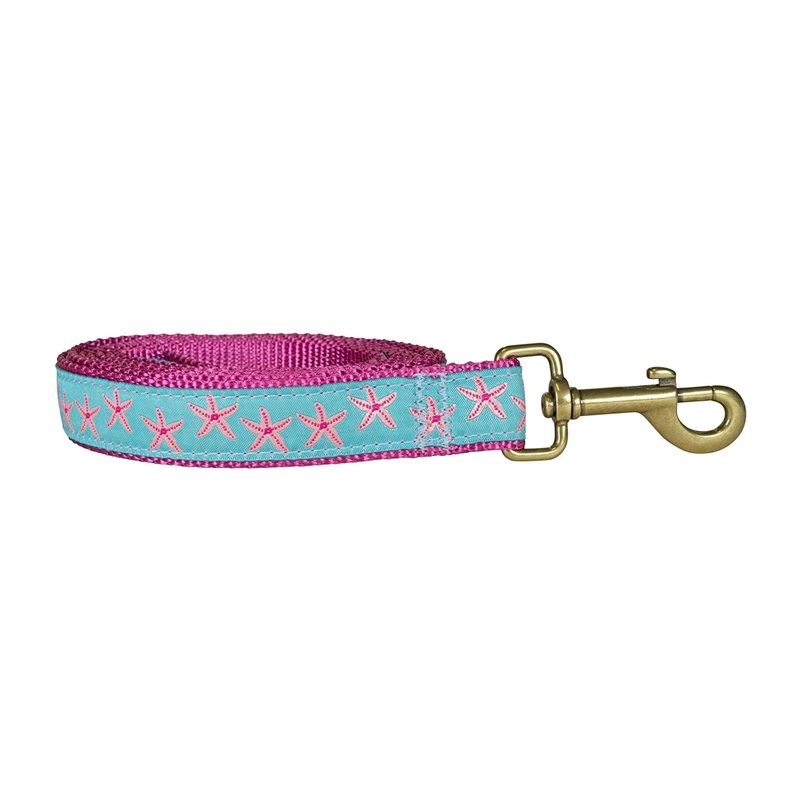5/8 x 6ft Ribbon Dog Leash  Starfish, Pink on Aqua