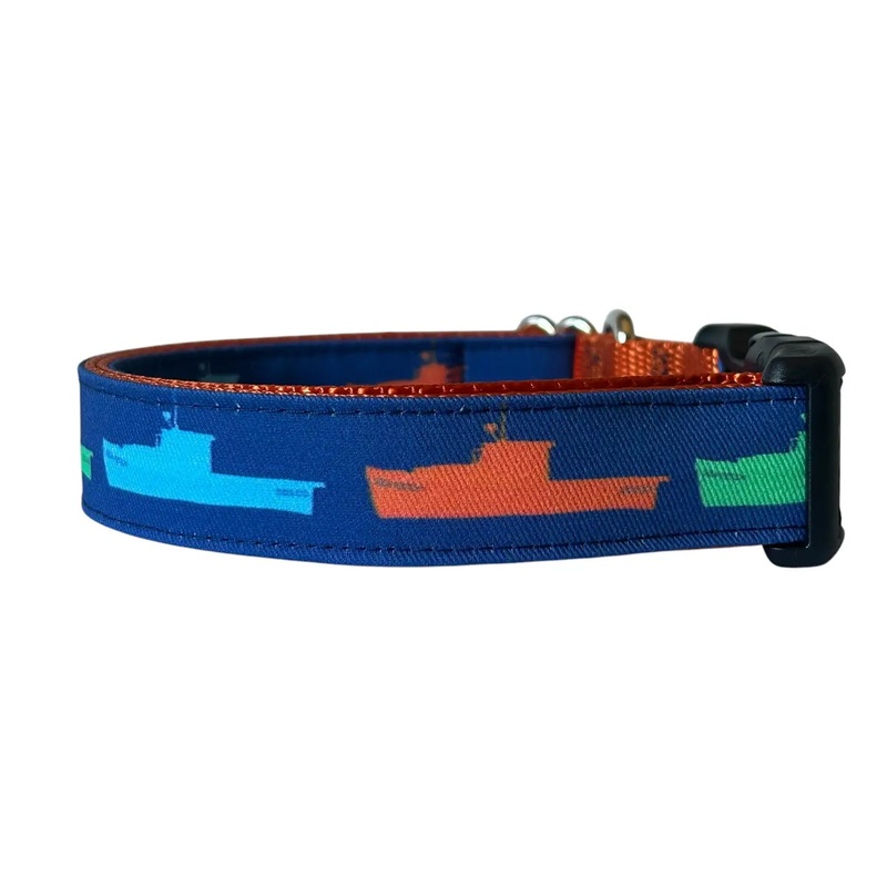 Ribbon Dog Collar  Maine Lobster Boats Small