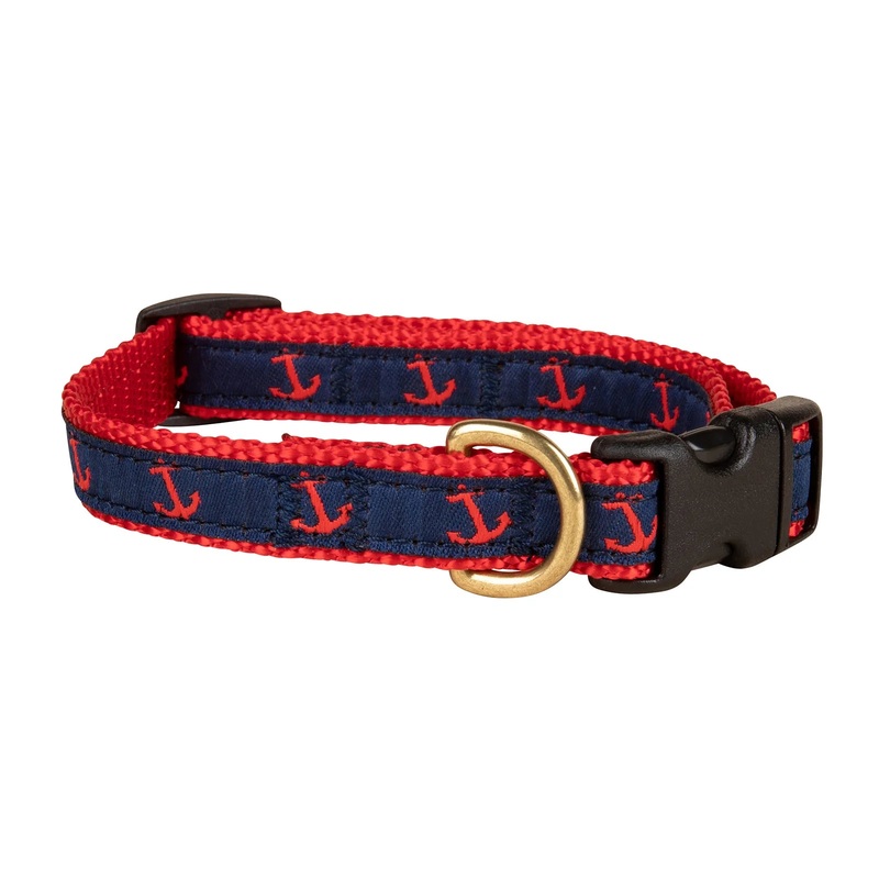 5/8 Ribbon Dog Collar  Anchor,  Red on Navy Blue XX-Small