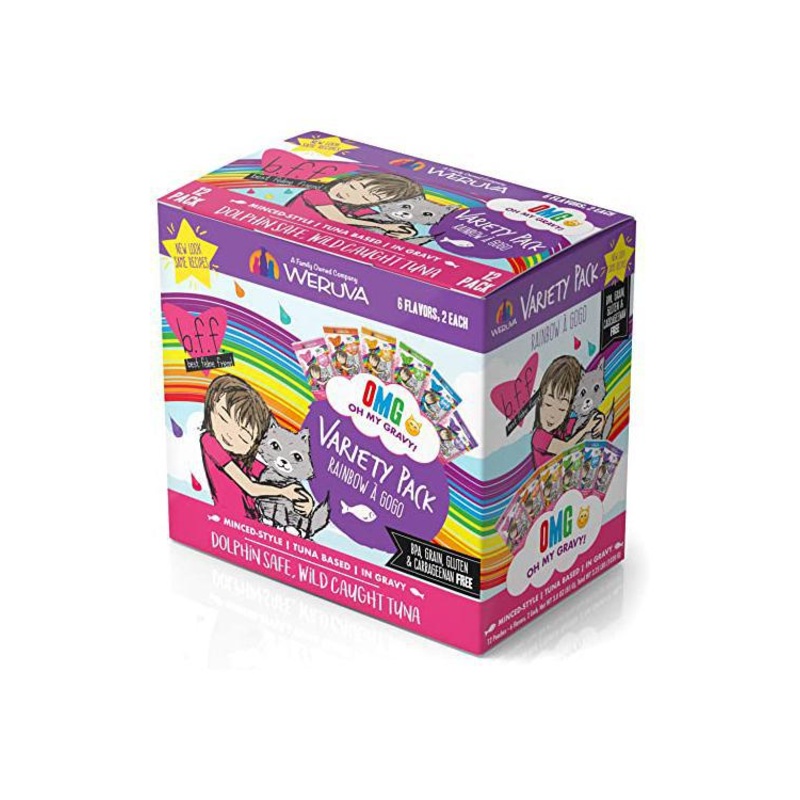 B.F.F. OMG Gravy! Rainbow A Gogo Variety Pack Wet Cat Food Pouches 3 oz pack of 12