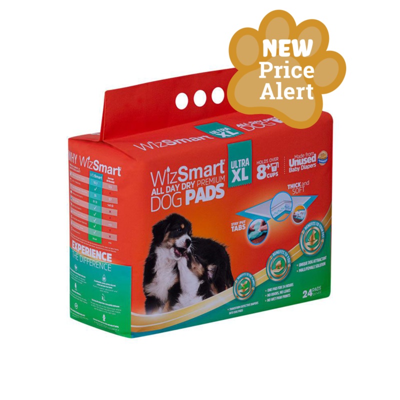 WizSmart Ultra XL Dog Training Pads 24 Count 8 Cups
