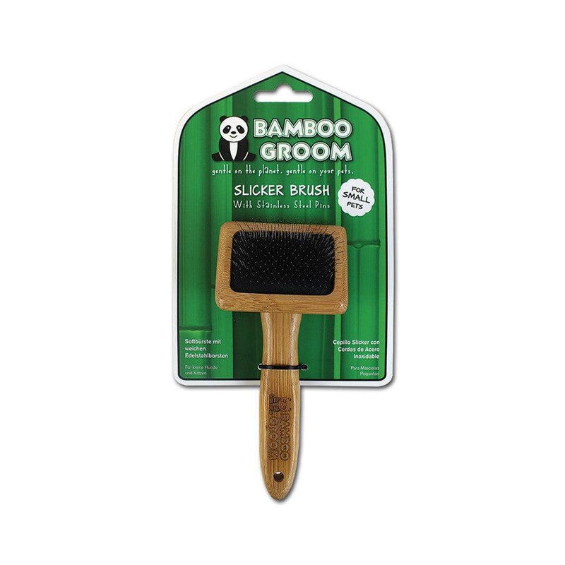 Bamboo Groom Slicker Brush with Stainless Steel Pins Large