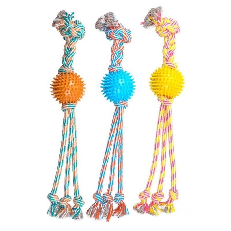 ThoozyPet Squid Tails Tug Rope Dog Toy with Spike Ball Blue & Red