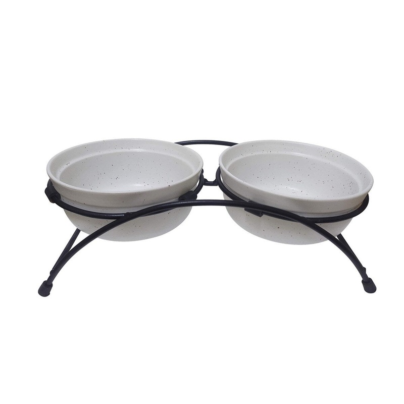 ThoozyPet Stoneware Pet Double Diner White 10 oz