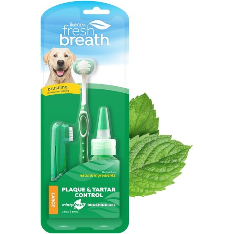 TropiClean Fresh Breath Oral Care Plaque & Tartar Remover Large Dog Toothbrush Kit large dogs