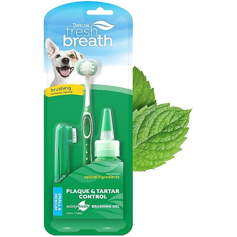TropiClean Fresh Breath Oral Care Plaque & Tartar Remover Small/Medium Dog Toothbrush Kit small & medium dogs