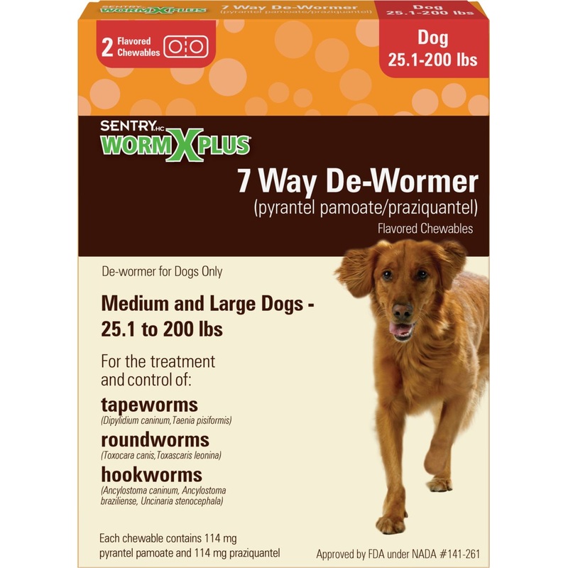 Sentry WormX Plus 7 Way Dewormer for Hookworms, Roundworm & Tapeworms for Medium & Large Breed Dogs 2 count