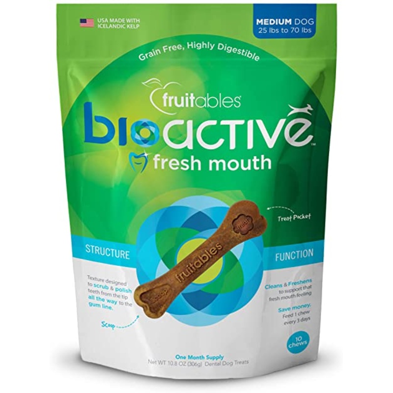 Fruitables BioActive Fresh Mouth Grain Free Dental Chews for Dogs 10 count
