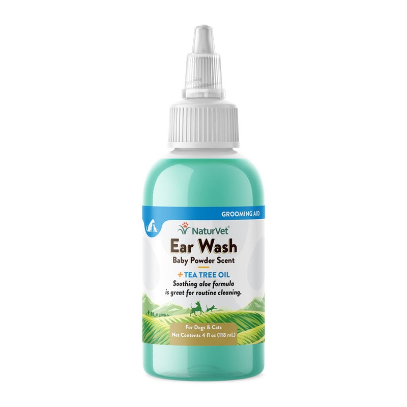 NaturVet Ear Wash w/Tea Tree Oil in Baby Powder Scent for Dogs and Cats 4 oz
