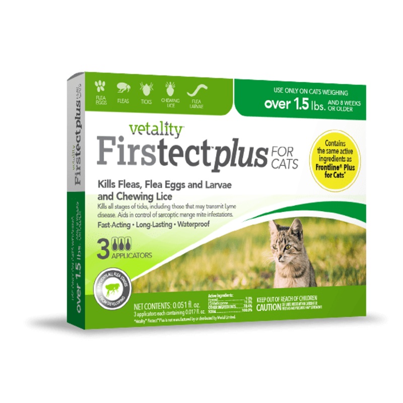 Vetality Firstect Plus Monthly Topical Flea and Tick Treatment for Cats 1.5+ lb – 3 count