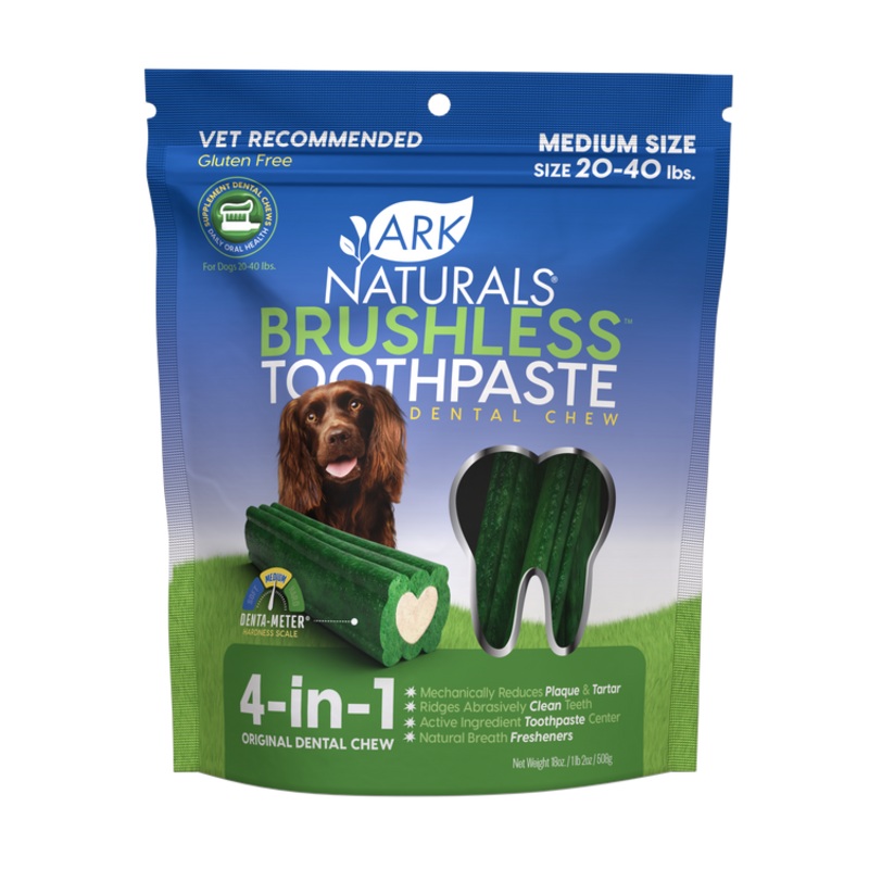 Ark Naturals BREATH-LESS Brushless-Toothpaste Dental Chew for Medium Dogs 18 oz medium/large
