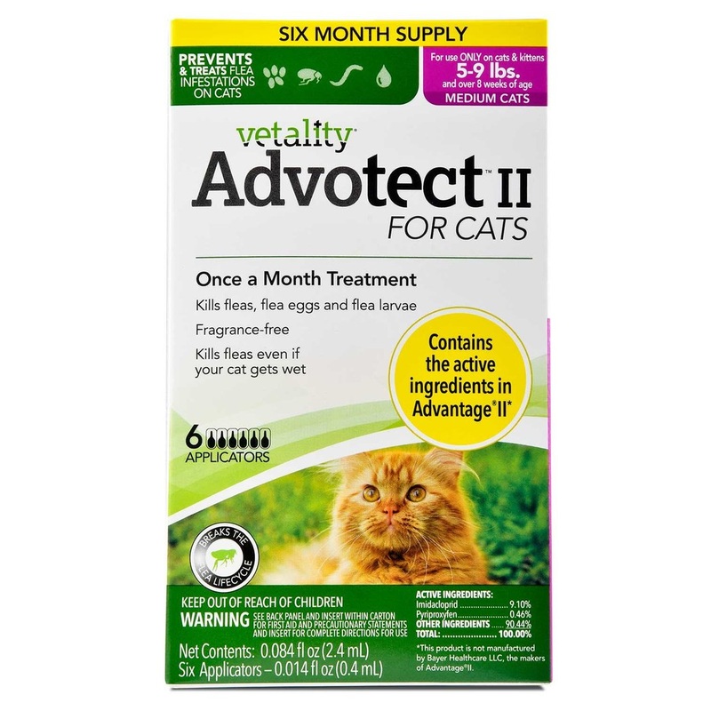Vetality Advotect II Monthly Topical Flea and Tick Treatment for Large Cats 9+ lb – 6 count
